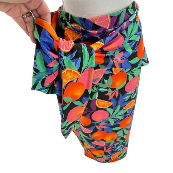 Nina Parker Tie Front Midi Skirt 2X Black/Orange Multi - Picture 6 of 13